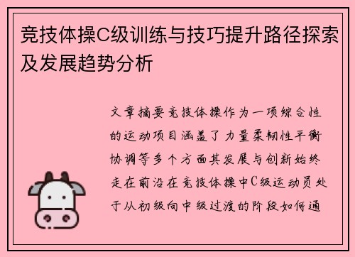 竞技体操C级训练与技巧提升路径探索及发展趋势分析
